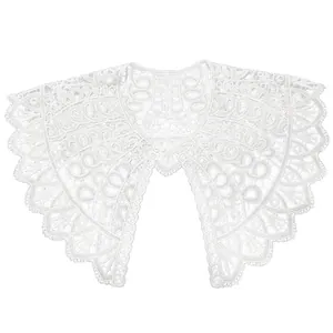 Detail of white hollowed-out milk silk embroidered lace doll collar for garment accessories.