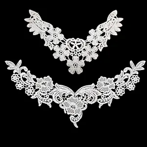 Milk Silk Embroidered Lace Fake Collar For Children DIY Sewing Accessories Water Soluble Hollow Floral Neck Decoration For Girls Clothing