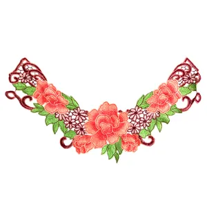 Kleurrijke Geborduurde Kant Valse Kraag Zware Borduurwerk Bloemen Patch Polyester Holle Kant Applicatie Voor DIY Naaien