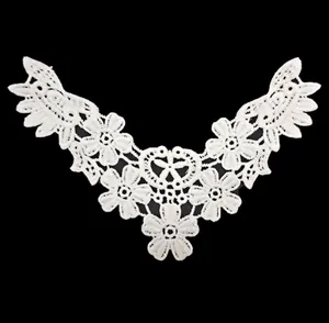 Detailed view of white milk silk embroidered lace floral collar for DIY clothing accessories