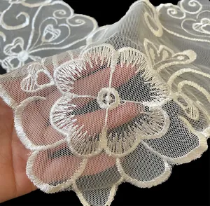 Nahaufnahme des weißen Bestickten Spitzenkragens mit zarten floralen Mustern und Textur