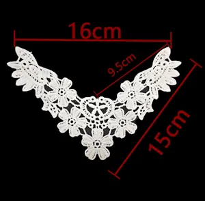 Detailed dimensions of white milk silk floral embroidered lace faux collar appliqué