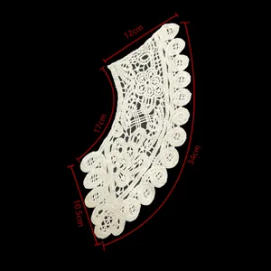Detailed view of white cotton lace fake collar with dimensions marked in cm.