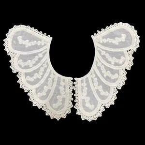Wit Katoen Geborduurd Valse Kraag Kant Bloemen Vintage Afneembare Schouder Wrap Vrouwen Accessoire