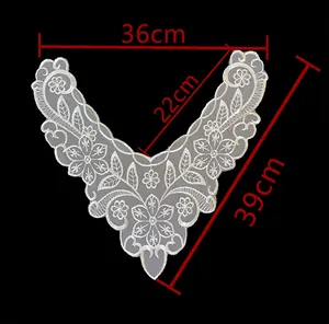 Elegant V-shaped embroidered lace fake collar with floral patterns and 36cm width