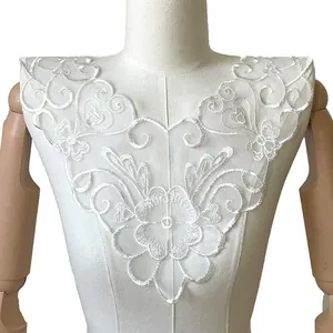 Eleganter Weißer Bestickter Spitzenkragen V-Ausschnitt Floral Hohl Wasserlöslich DIY Bekleidung Nähen Besatz Zubehör Für Damen