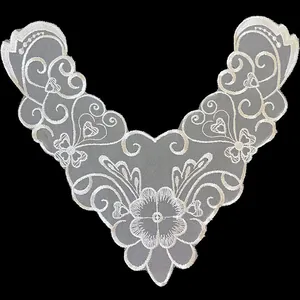 Eleganter weißer bestickter Spitzen-V-Ausschnitt-Kragen für DIY-Kleidungsnähen und Verzieren