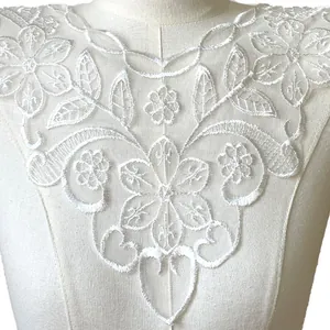 Elegant white embroidered lace fake collar with floral and heart patterns for DIY clothing