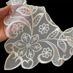 Elegant white embroidered mesh lace fake collar with floral pattern for DIY sewing craft