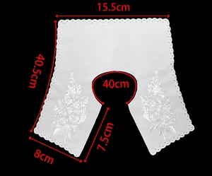 Technical detail showing measurements for white embroidered lace Peter Pan collar accessory.