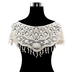 Chal de Hombro de Nube de Encaje Hanfu para Mujer Bordado Calado Floral Capa Corta Borlas Elegante Envoltura de Protección Solar para Boda Fiesta Accesorios
