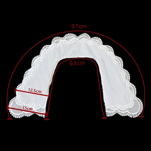 Detailed view of white double-layer lace doll collar with precise arc measurements
