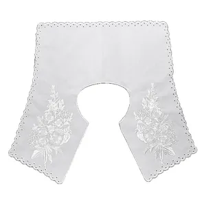 Elegant white embroidered detachable doll collar with floral lace and scalloped edges