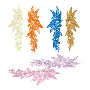 Vintage Polyester Lace Floral Applique Pair Hollow Embroidery Leaf Flower Patch For Dress DIY Sewing Garment Accessories