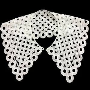Femme Blanc Soie de Lait Brodé Dentelle Faux Col Élégant Ajouré Col Claudine DIY Accessoire Vêtement