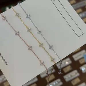 925 Sterling Silver Clover Bracelet For Women Rhinestone Inlaid Dainty Adjustable Chain Elegant Jewelry Gift