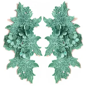 Polyester Spitze 3D Blumen Bestickt Flicken Symmetrisch Schwere Arbeit Applikation Für Hochzeitskleid Kleidung DIY Nähen Zubehör