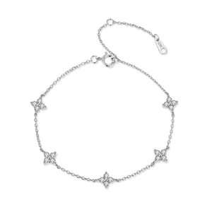 Elegant S925 sterling silver clover bracelet with sparkling cubic zirconia stones