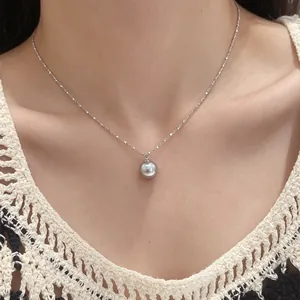 925 Sterling Silver Round Artificial Pearl Necklace For Women Minimalist Geometric Clavicle Chain Fashion Jewelry Gift