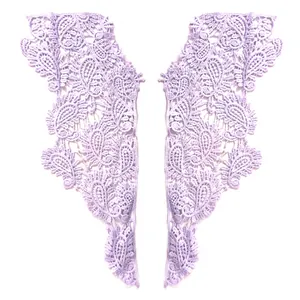 Detailed view of lavender milk silk embroidery lace collar patches with intricate patterns.