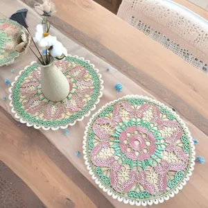 Elegant round embroidered butterfly lace doily for farmhouse home table decoration