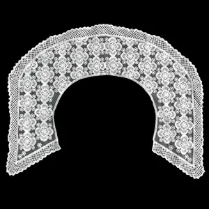 Close-up detail of a white milk silk embroidered lace collar with intricate floral patterns