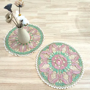 Elegant round butterfly embroidered hollow-out lace placemat for table decoration detail