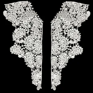 Detailed view of intricate white milk silk embroidered lace collar with hollow patterns