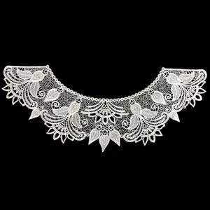 Close-up of white polyester lace collar featuring intricate floral embroidery