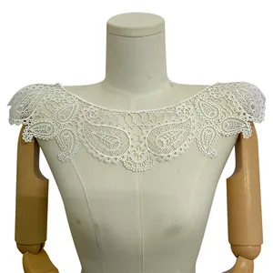 Elegant white polyester embroidery lace fake collar with hollow floral paisley pattern