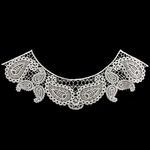 White embroidered polyester lace collar with intricate hollow floral paisley pattern