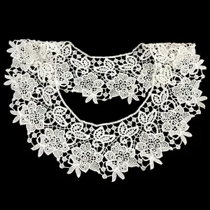 White Milk Silk Embroidered Lace Fake Collar For Women Hollow Out Floral Embroidery Doll Collar Round Neck Pullover Garment Lace Trim Accessory