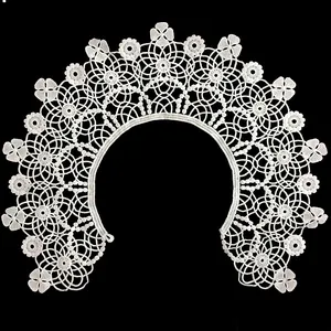 Exquisite white milk silk embroidered lace false collar featuring intricate floral hollow designs