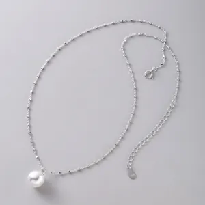 Elegant S925 sterling silver necklace with a round white pearl pendant for women.
