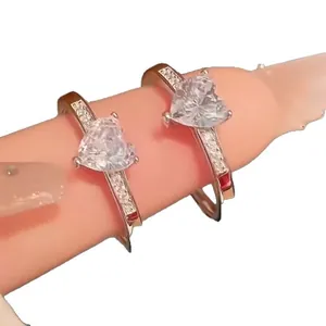 Elegant S925 silver ring with heart-shaped stone and adjustable band for women.