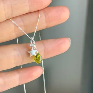 S925 Sterling Silver Star Waterdrop Glass Pendant Necklace For Women Elegant Minimalist Zirconia Inlaid Clavicle Chain Jewelry