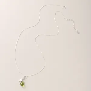 S925 sterling silver necklace with star and green teardrop glass pendant for women.