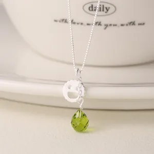 Collana con Pendente a Goccia d'Acqua in Argento Sterling S925 con Faccina Sorridente per Donna Catena a Clavicola Semplice Gioielli