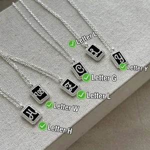925 Sterling Silver Letter Square Pendant Necklace For Women Exquisite Rhinestone Enamel Clavicle Chain Jewelry Gift