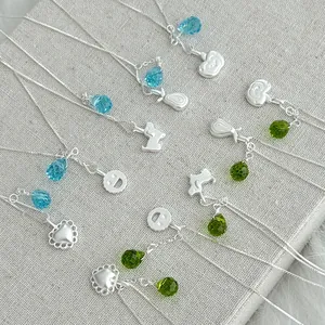925 Sterling Silver Necklace With Cute Apple Fruit Heart Dog Smiley Pendant And Glass Crystal Waterdrop Charm For Women