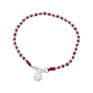Minimalist S925 sterling silver beads and handmade red woven cord bracelet for women style