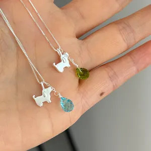 S925 Sterling Silver Puppy Teardrop Necklace For Women Simple Sweet Rhinestone Pendant Box Chain Jewelry Gift