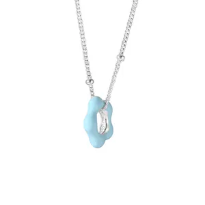 Elegant S925 sterling silver blue flower necklace with sparkling diamond accents for women