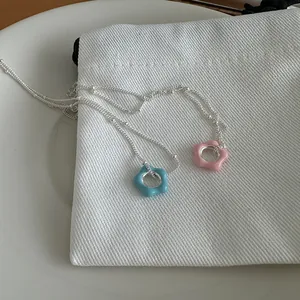 925 Sterling Silver Flower Pendant Necklace For Women Colorful Drip Oil Enamel Floral Charm Sweet Minimalist Choker Chain Jewelry