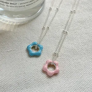 Minimalist 925 sterling silver necklaces featuring colorful enamel flower pendants for women