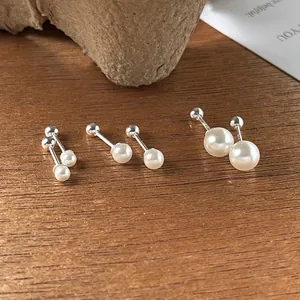 925 Sterling Silver Artificial Pearl Stud Earrings For Women Minimalist Simple Niche Design Screw Back Gentle Sweet Temperament Jewelry