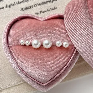 Elegant 925 sterling silver faux pearl screw back earrings in pink velvet heart jewelry box
