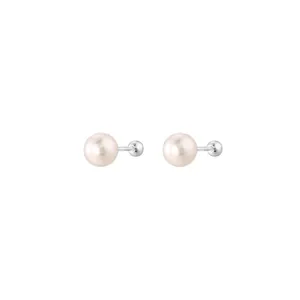 Elegant 925 sterling silver stud earrings featuring round imitation pearls with screw backs