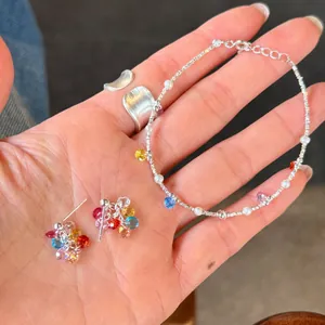 High-quality 925 sterling silver jewelry set featuring colorful zirconia and dainty pearls