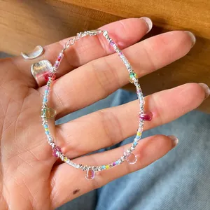 Detailed view of handmade 925 sterling silver bracelet with colorful crystal beads